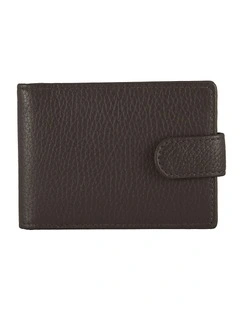 Pebble Grain Leather Card Holder with RFID Blocking and Tab in Chocolate