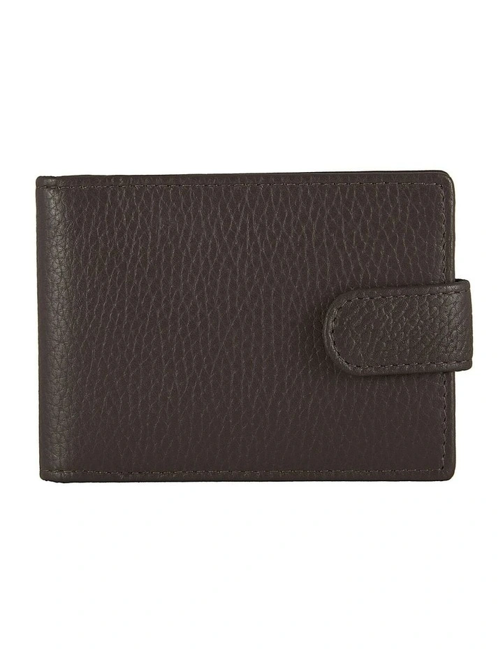 Pebble Grain Leather Card Holder with RFID Blocking and Tab in Chocolate image 1