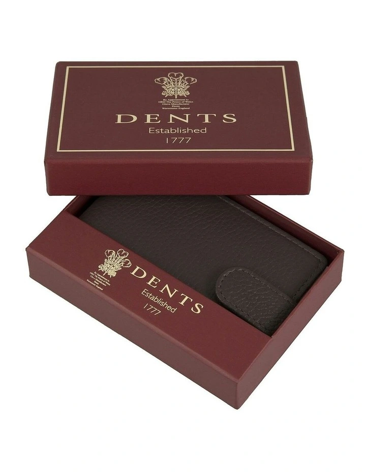 Pebble Grain Leather Card Holder with RFID Blocking and Tab in Chocolate image 3