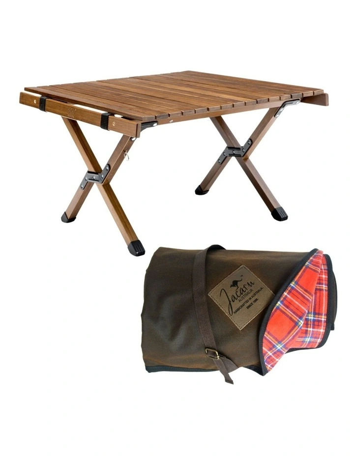 Wooden Foldable Camping Table with Picnic Blanket image 1
