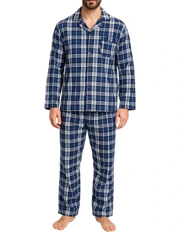 Flannelette Pyjama Sleepwear Set in Blue Check
