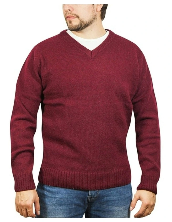 V Neck Knit Pullover Jumper in Burgundy image 1
