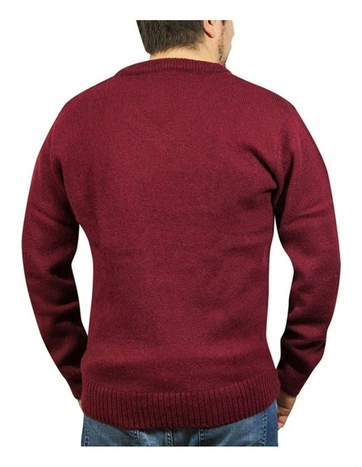 V Neck Knit Pullover Jumper in Burgundy image 2