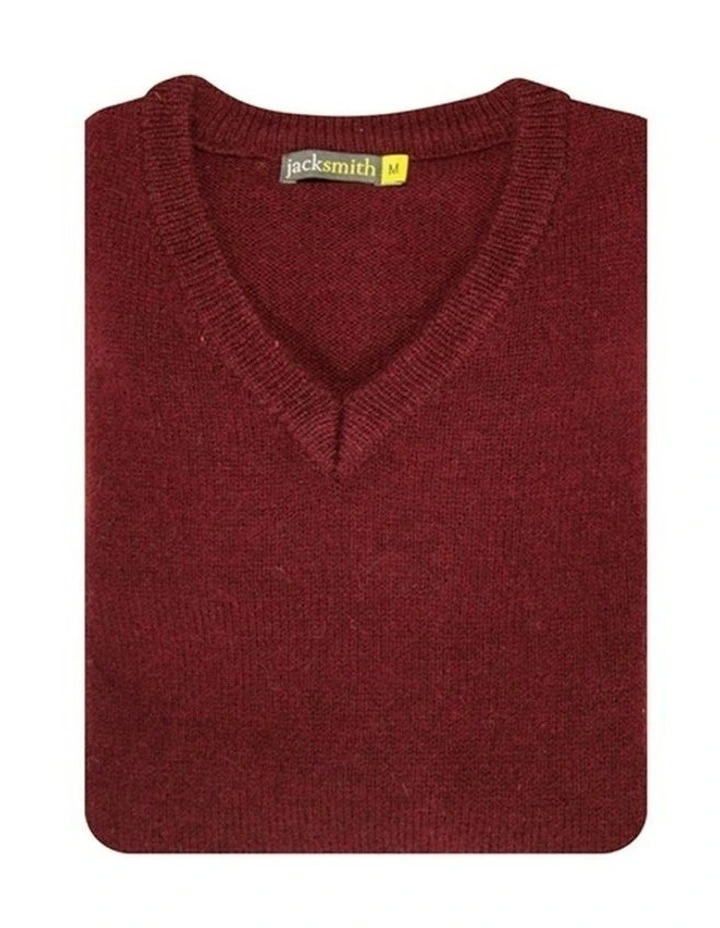 V Neck Knit Pullover Jumper in Burgundy image 3