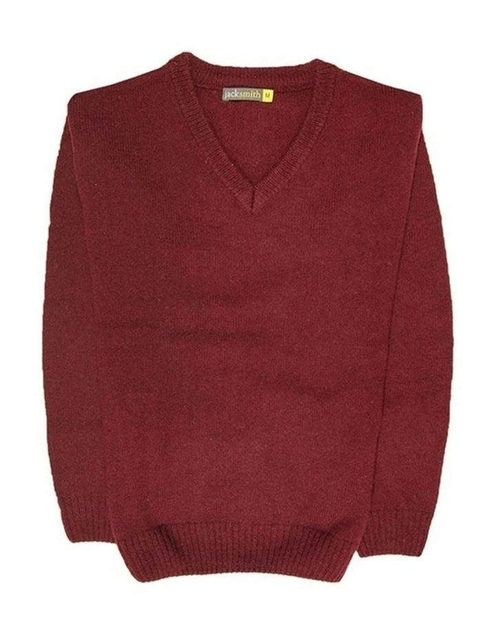 V Neck Knit Pullover Jumper in Burgundy image 5