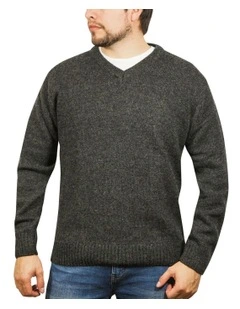 V Neck Knit Pullover Jumper in Charcoal