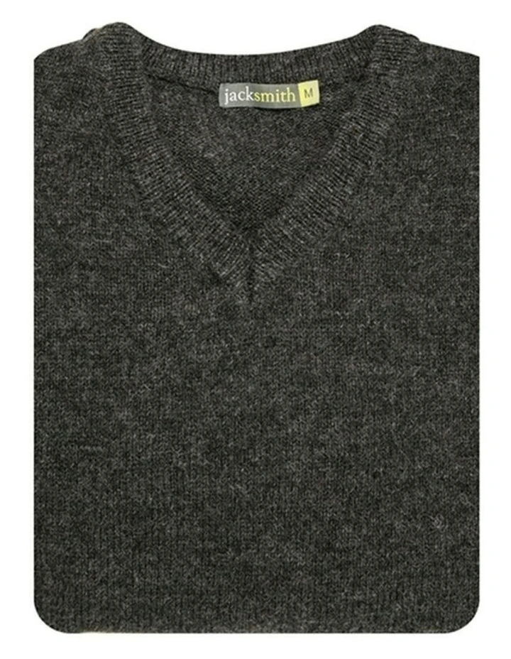V Neck Knit Pullover Jumper in Charcoal image 3