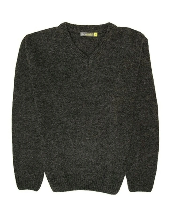 V Neck Knit Pullover Jumper in Charcoal image 4