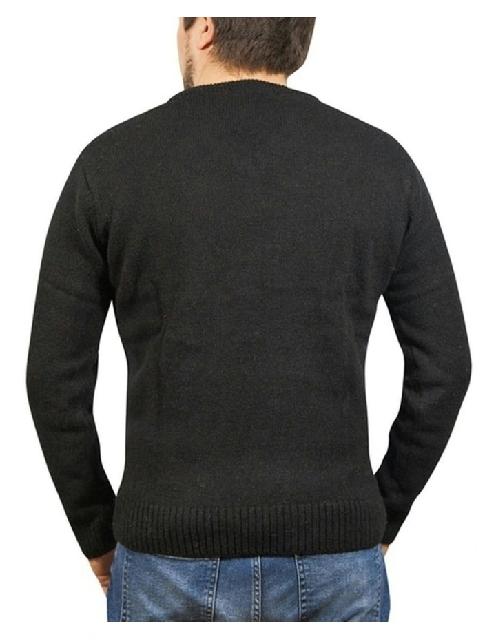 V Neck Knit Pullover Jumper in Black image 2