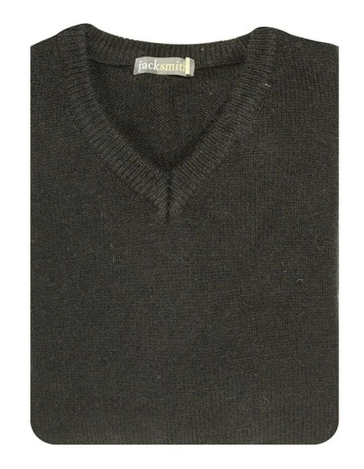 V Neck Knit Pullover Jumper in Black image 3