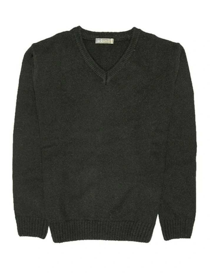 V Neck Knit Pullover Jumper in Black image 4