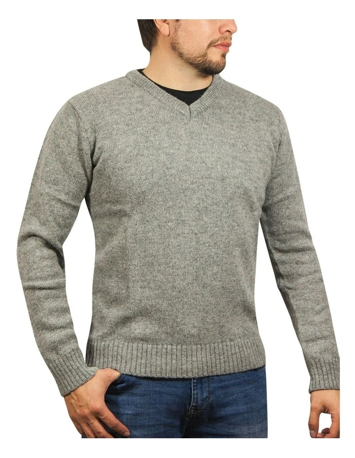 V Neck Knit Pullover Jumper in Grey image 1