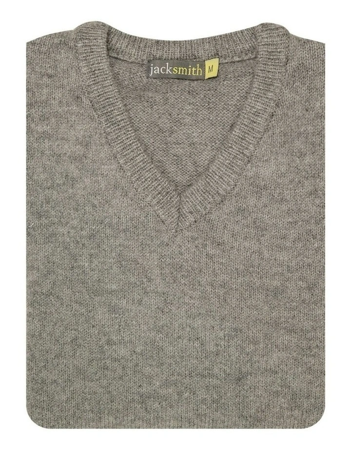 Mens Shetland Wool V Neck Knit Sweater in Grey image 3