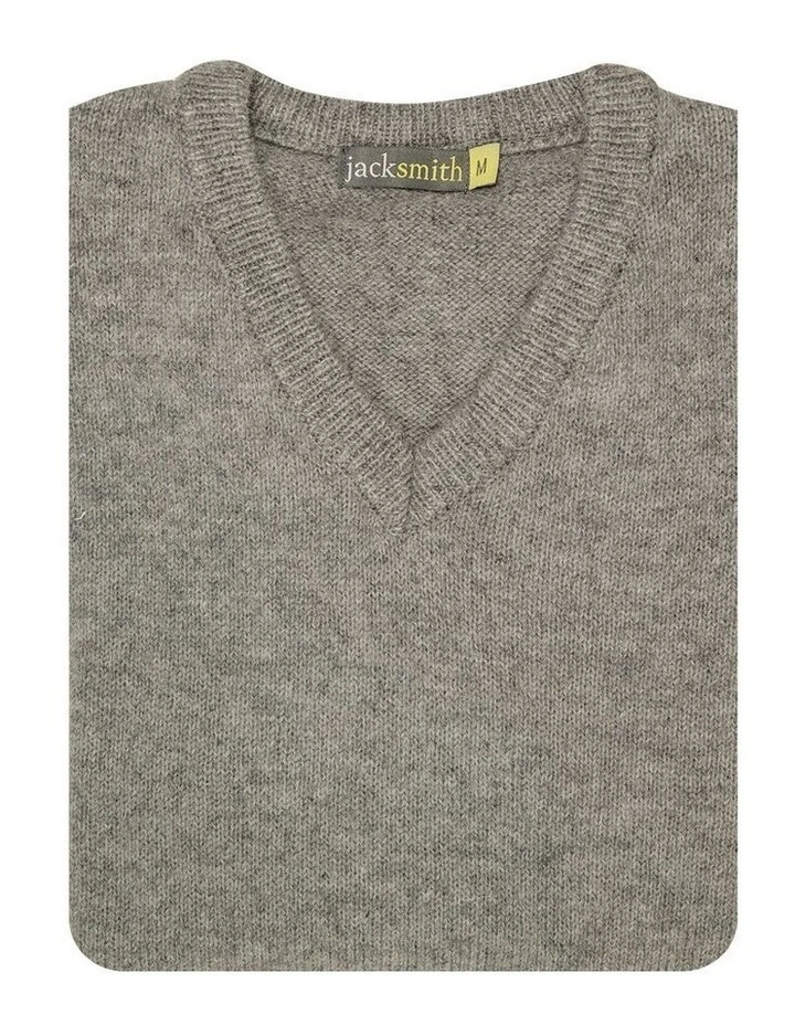 V Neck Knit Pullover Jumper in Grey image 3