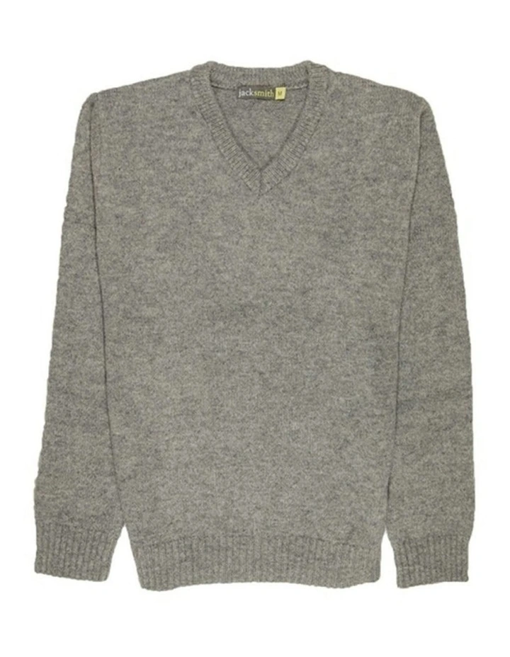 Mens Shetland Wool V Neck Knit Sweater in Grey image 4