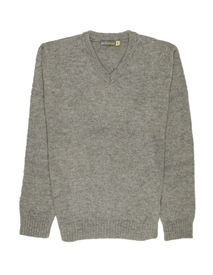 V Neck Knit Pullover Jumper in Grey image 4