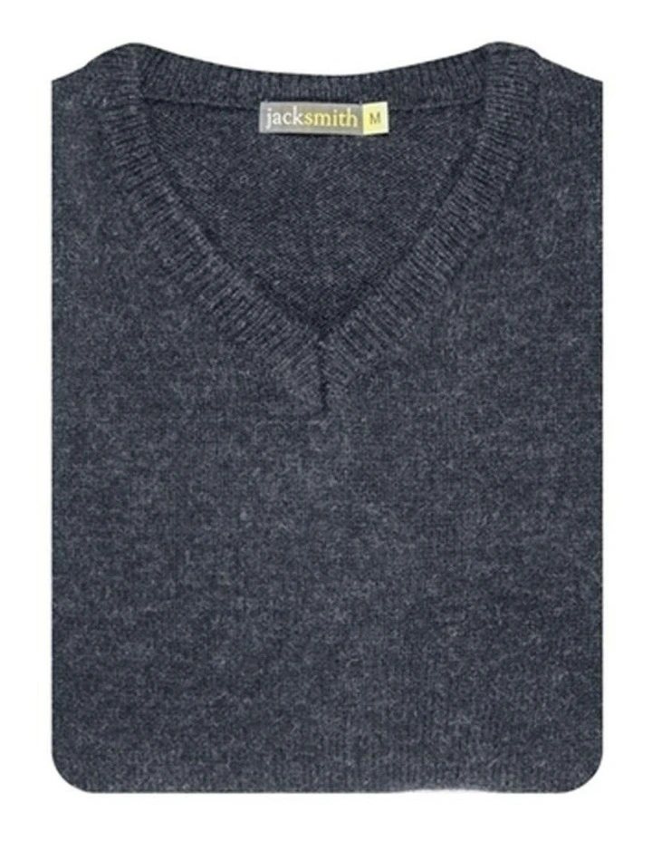 Mens Shetland Wool V Neck Knit Sweater in Navy image 3