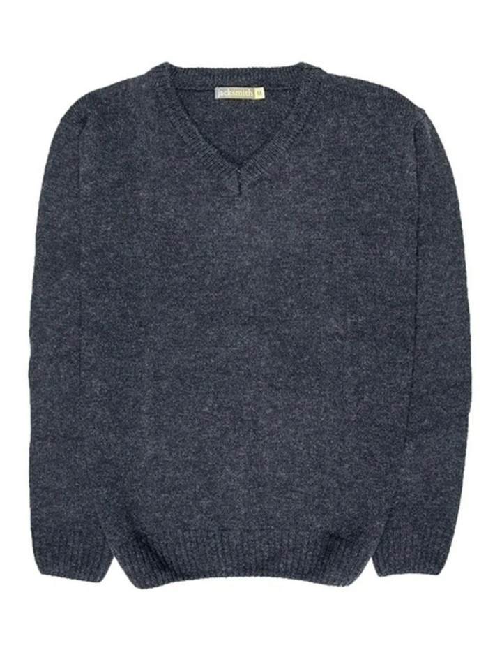 Mens Shetland Wool V Neck Knit Sweater in Navy image 4