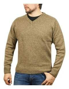 V Neck Knit Pullover Jumper in Nutmeg