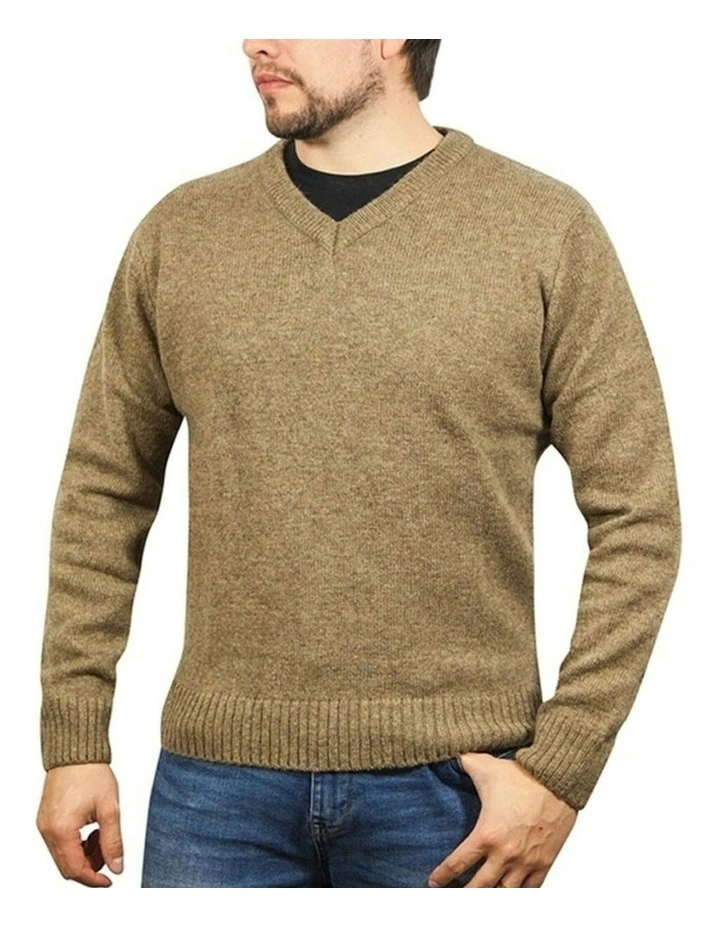V Neck Knit Pullover Jumper in Nutmeg image 1