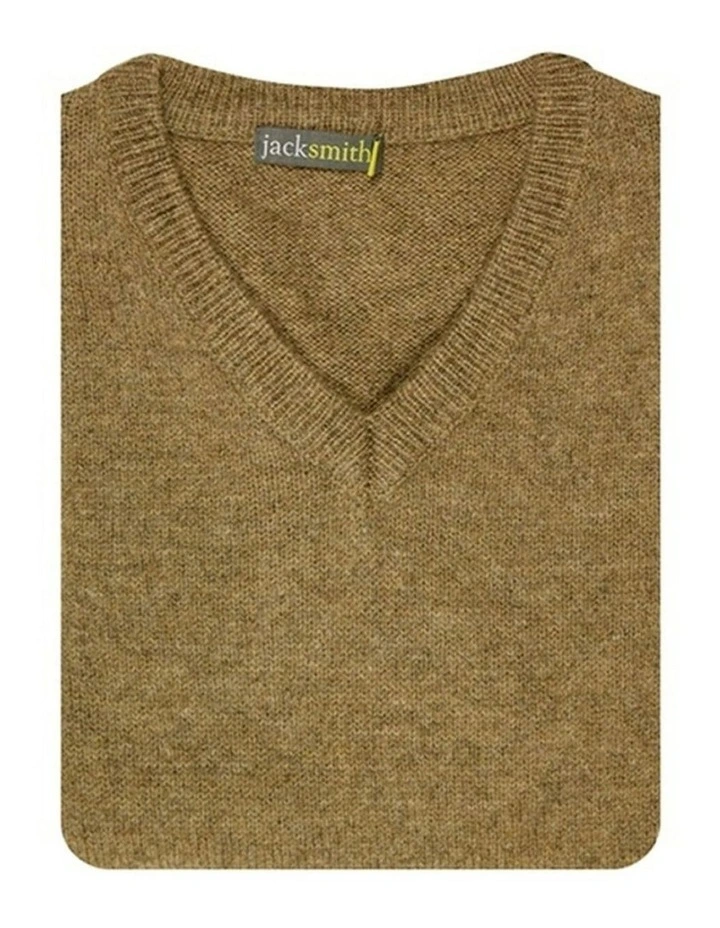 Mens Shetland Wool V Neck Knit Sweater in Nutmeg image 3