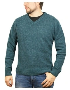 V Neck Knit Pullover Jumper in Sherwood