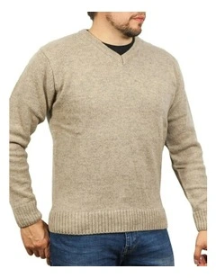 V Neck Knit Pullover Jumper in Oat Marle