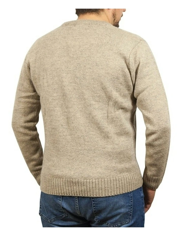 V Neck Knit Pullover Jumper in Oat Marle image 2
