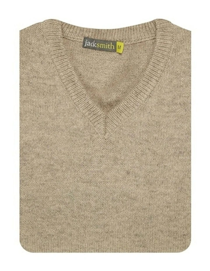 Mens Shetland Wool V Neck Knit Sweater in Oat Marle image 3