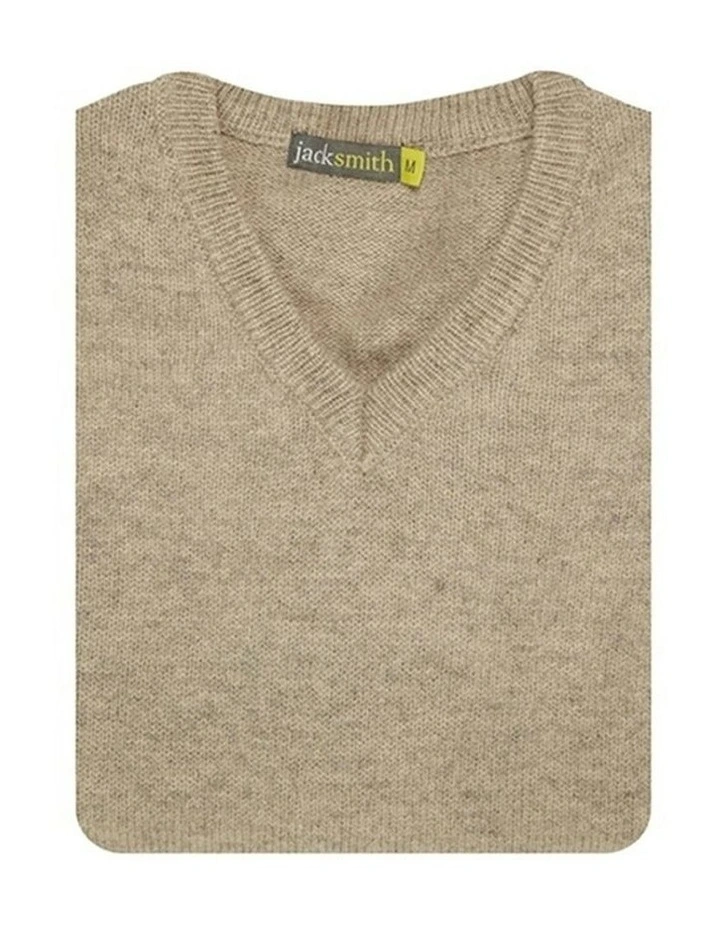 V Neck Knit Pullover Jumper in Oat Marle image 3