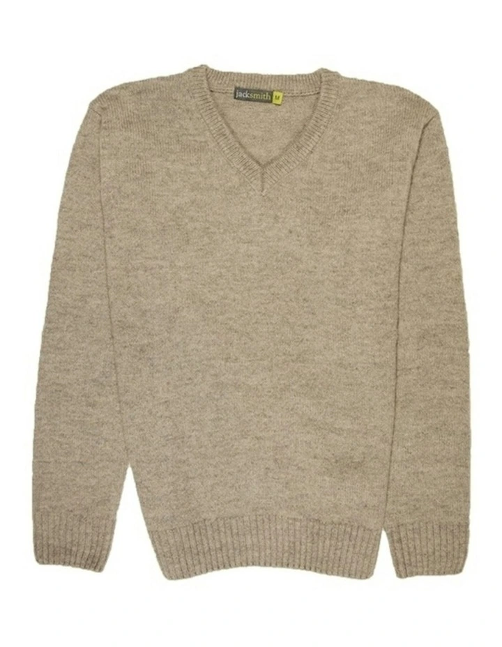 Mens Shetland Wool V Neck Knit Sweater in Oat Marle image 4