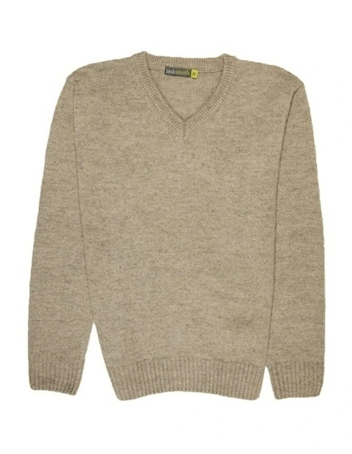 V Neck Knit Pullover Jumper in Oat Marle image 4