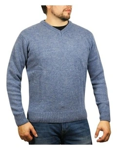 V Neck Knit Pullover Jumper in Sky