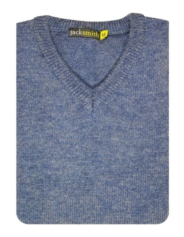 V Neck Knit Pullover Jumper in Sky image 3