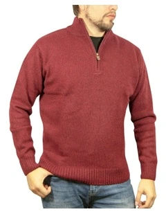 Half Zip Up Knit Pullover Jumper in Burgundy