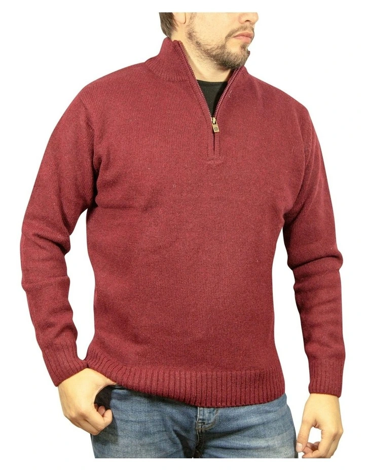 Half Zip Up Knit Pullover Jumper in Burgundy image 1