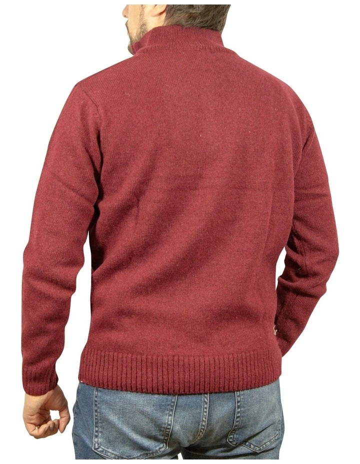 Half Zip Up Knit Pullover Jumper in Burgundy image 2