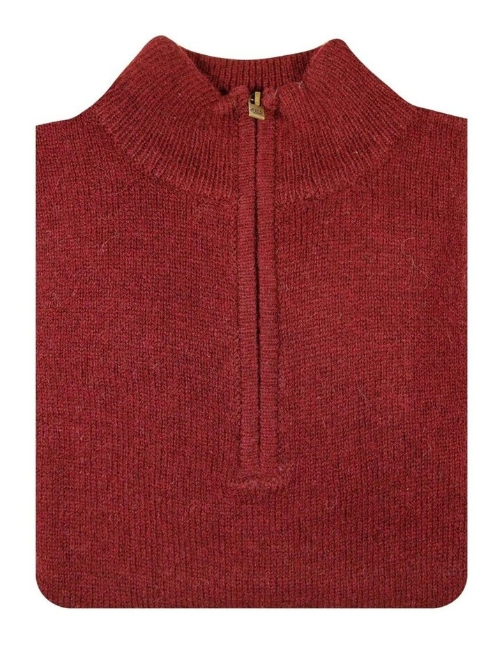 Mens Shetland Ragg Wool Half Zip Up Knit Sweater in Burgundy image 3