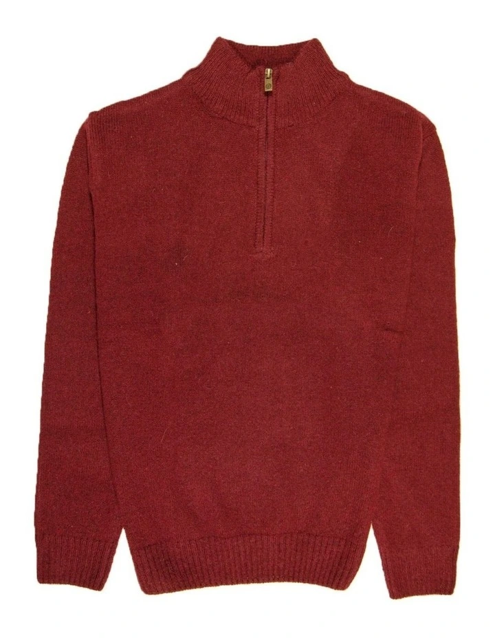Mens Shetland Ragg Wool Half Zip Up Knit Sweater in Burgundy image 4