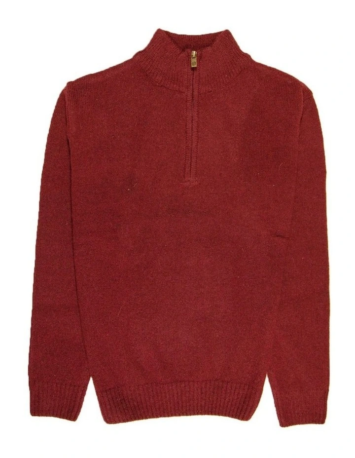 Half Zip Up Knit Pullover Jumper in Burgundy image 4