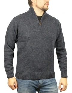 Half Zip Up Knit Jumper in Blue
