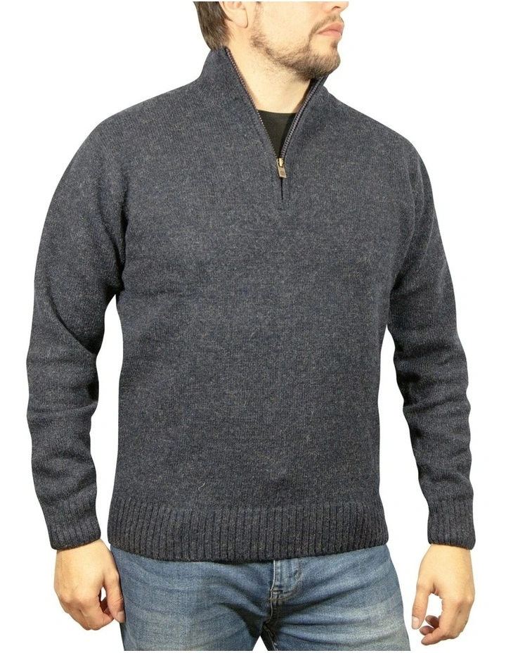 Half Zip Up Knit Jumper in Blue image 1