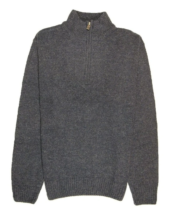 Mens Shetland Ragg Wool Half Zip Up Knit Sweater in Denim Blue image 4