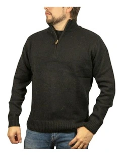 Half Zip Up Knit Jumper in Black
