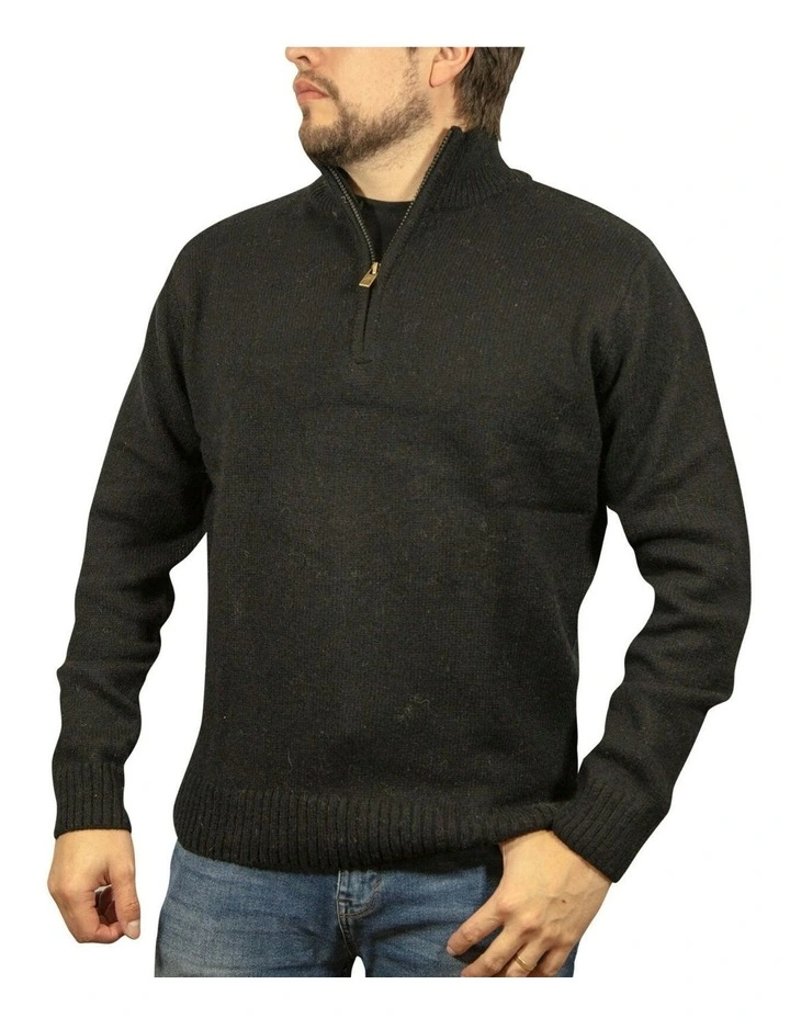 Half Zip Up Knit Jumper in Black image 1