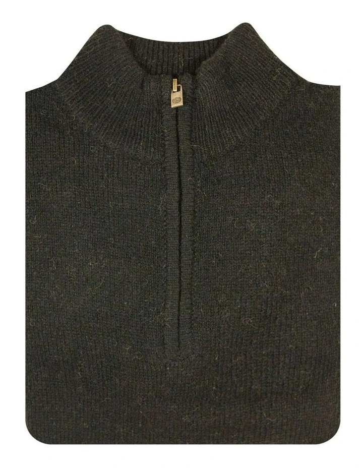 Mens Shetland Ragg Wool Half Zip Up Knit Sweater in Plain Black image 3