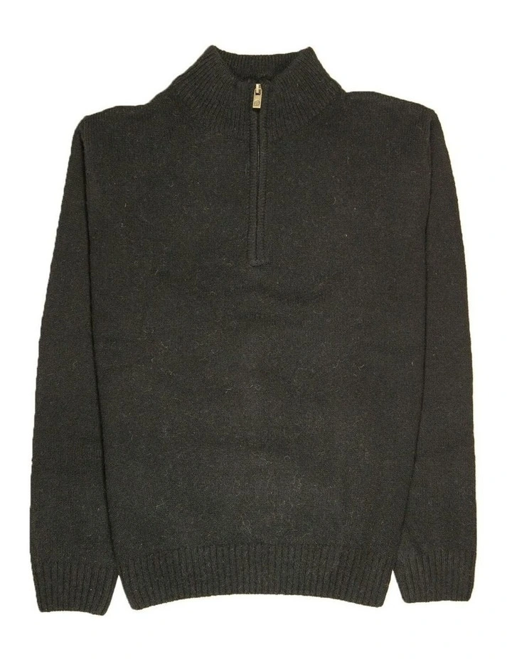 Mens Shetland Ragg Wool Half Zip Up Knit Sweater in Plain Black image 4