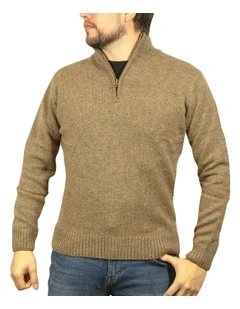 Half Zip Up Knit Jumper in Beige