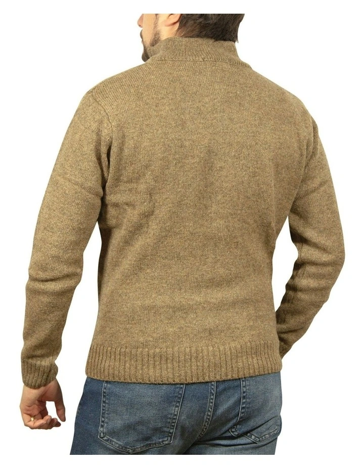 Half Zip Up Knit Jumper in Beige image 2