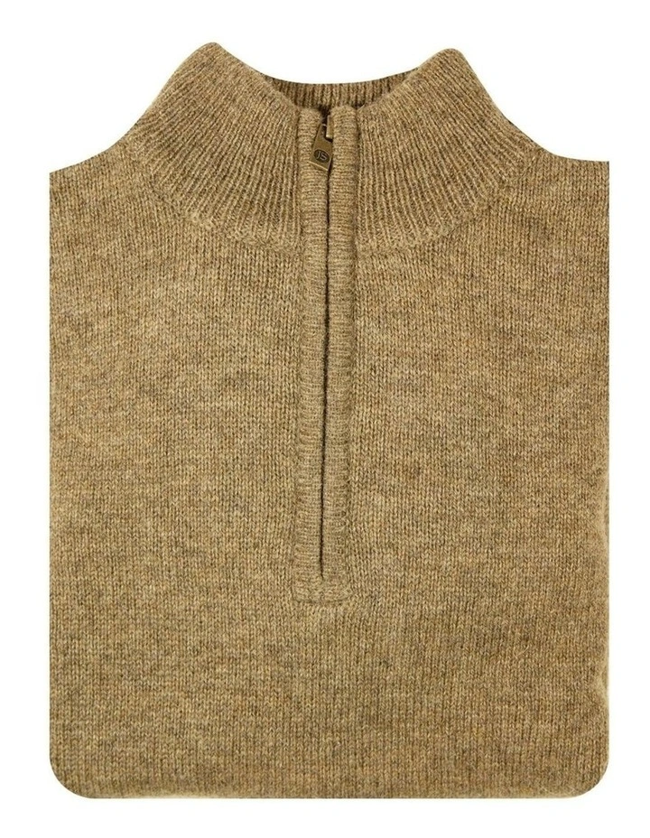 Mens Shetland Ragg Wool Half Zip Up Knit Sweater in Nutmeg image 3